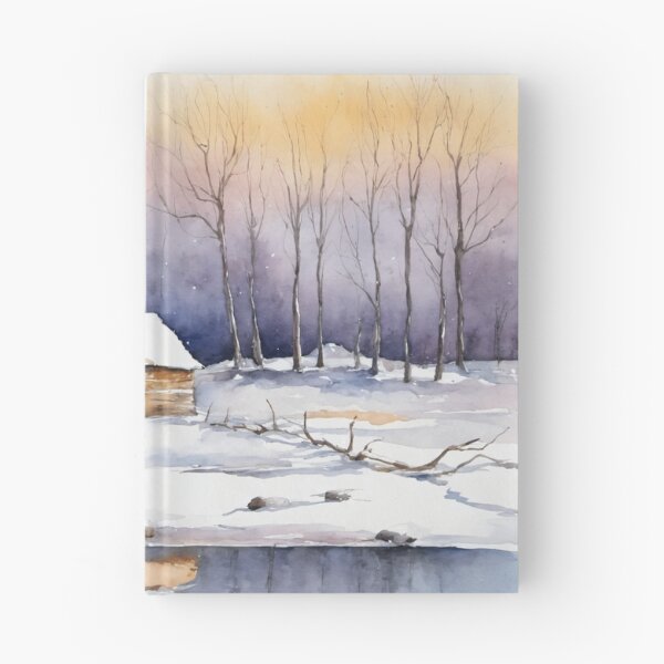 Item preview, Winter scene with an old shack. Watercolor landscape painting. designed and sold by twisted-dot.