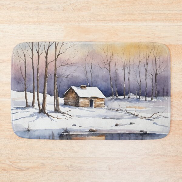 Item preview, Winter scene with an old shack. Watercolor landscape painting. designed and sold by twisted-dot.