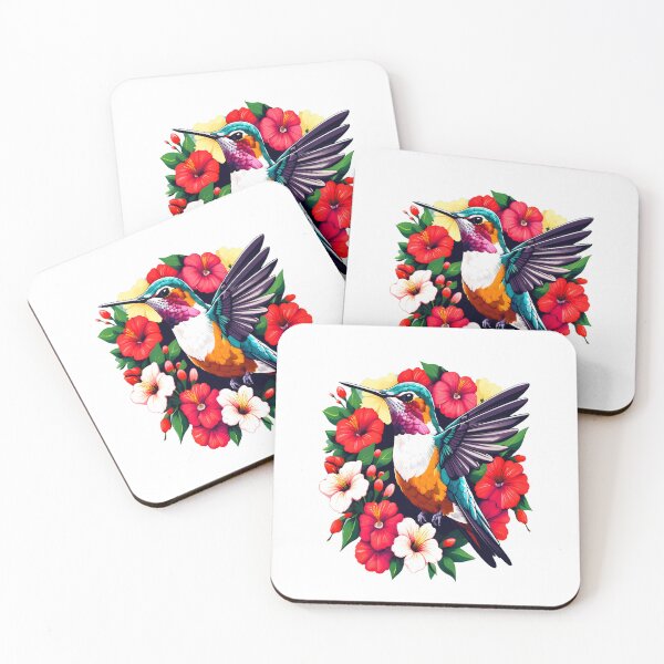 Item preview, Cute Ruby Throated Hummingbird Surrounded by Spring Flowers designed and sold by BirdsnStuff.