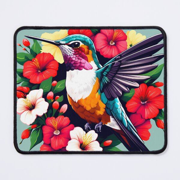 Item preview, Cute Ruby Throated Hummingbird Surrounded by Spring Flowers designed and sold by BirdsnStuff.