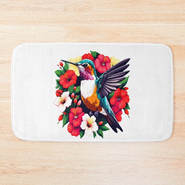 Item preview, Cute Ruby Throated Hummingbird Surrounded by Spring Flowers designed and sold by BirdsnStuff.