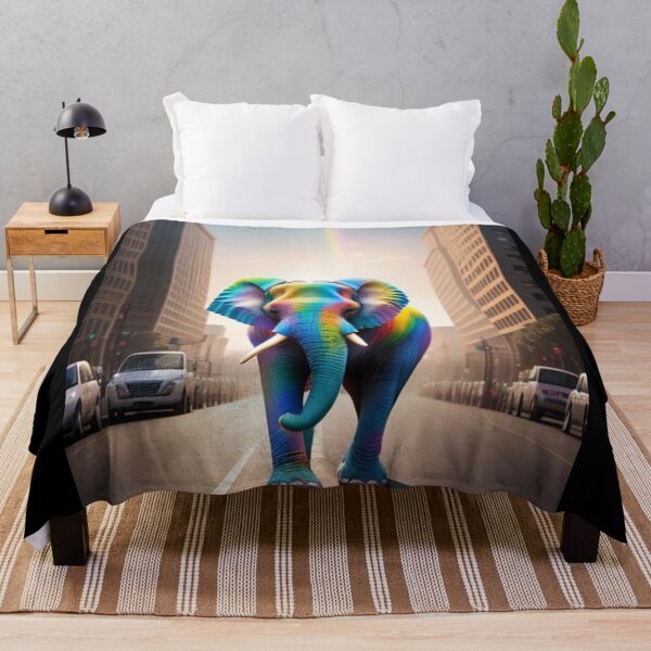 Aperçu de l'œuvre Urban Rainbow Elephant 2 - Vibrant Cityscape Art créée et vendue par craftyblinders9.