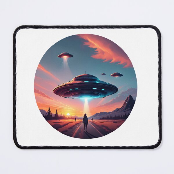 Item preview, Enigmatic Encounter with ufo sunset with aliens and standing on the road man designed and sold by simaso.