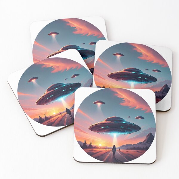Item preview, Enigmatic Encounter with  ufo sunset with aliens and standing on the road  man designed and sold by simaso.