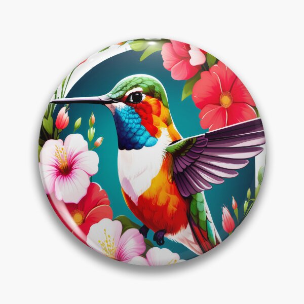 Item preview, Cute Ruby Throated Hummingbird Surrounded by Spring Flowers designed and sold by BirdsnStuff.
