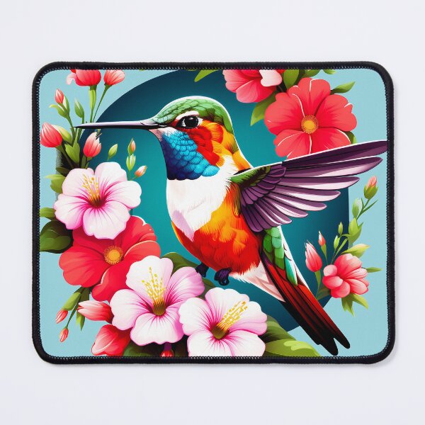 Item preview, Cute Ruby Throated Hummingbird Surrounded by Spring Flowers designed and sold by BirdsnStuff.
