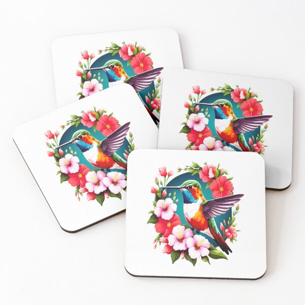 Item preview, Cute Ruby Throated Hummingbird Surrounded by Spring Flowers designed and sold by BirdsnStuff.