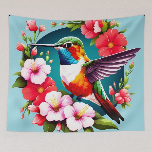 Item preview, Cute Ruby Throated Hummingbird Surrounded by Spring Flowers designed and sold by BirdsnStuff.