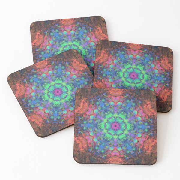 Artikelvorschau, Digitales Mandala Grün, Blau, Orange und Rosa entworfen und verkauft von WormholeOrbital.