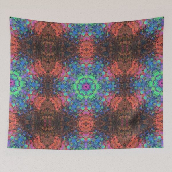 Artikelvorschau, Digitales Mandala Grün, Blau, Orange und Rosa entworfen und verkauft von WormholeOrbital.
