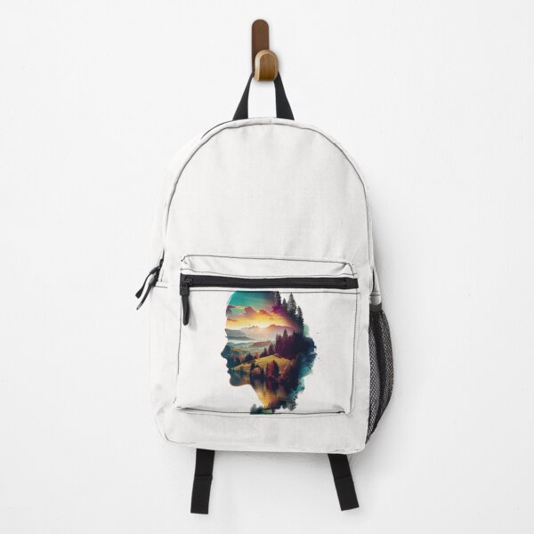 Item preview, Female profile face on autumnal mountainous landscape and sunset designed and sold by cristina1001.