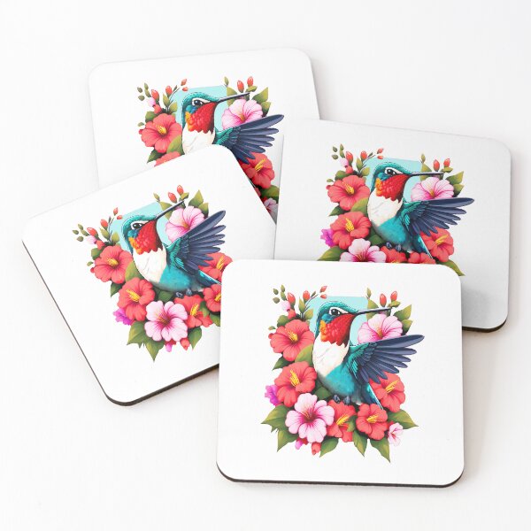 Item preview, Cute Ruby Throated Hummingbird Surrounded by Spring Flowers designed and sold by BirdsnStuff.