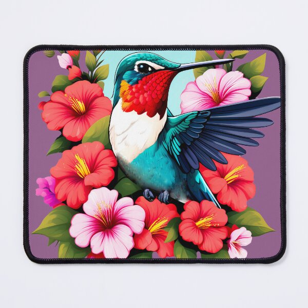 Item preview, Cute Ruby Throated Hummingbird Surrounded by Spring Flowers designed and sold by BirdsnStuff.