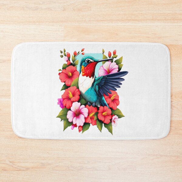 Item preview, Cute Ruby Throated Hummingbird Surrounded by Spring Flowers designed and sold by BirdsnStuff.