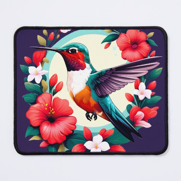 Item preview, Cute Ruby Throated Hummingbird Surrounded by Spring Flowers designed and sold by BirdsnStuff.