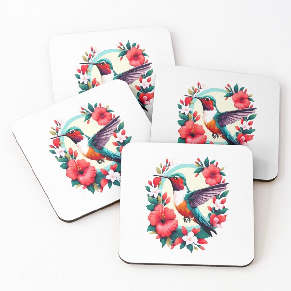 Item preview, Cute Ruby Throated Hummingbird Surrounded by Spring Flowers designed and sold by BirdsnStuff.