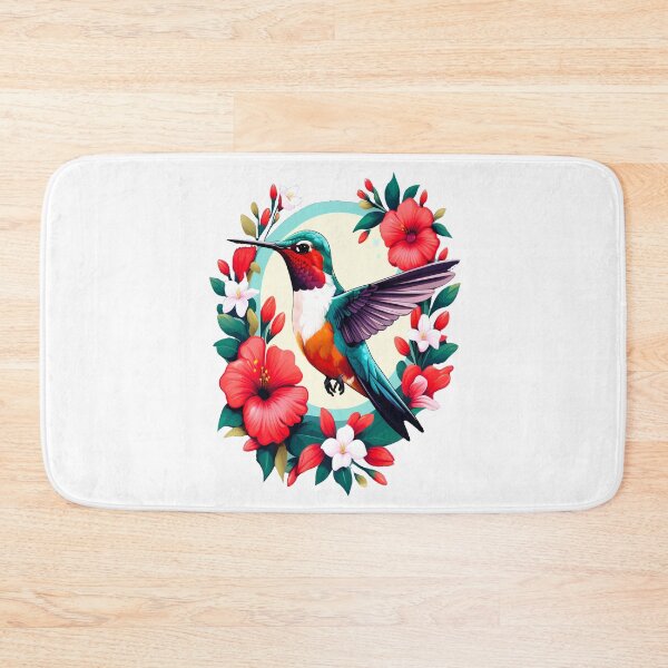 Item preview, Cute Ruby Throated Hummingbird Surrounded by Spring Flowers designed and sold by BirdsnStuff.