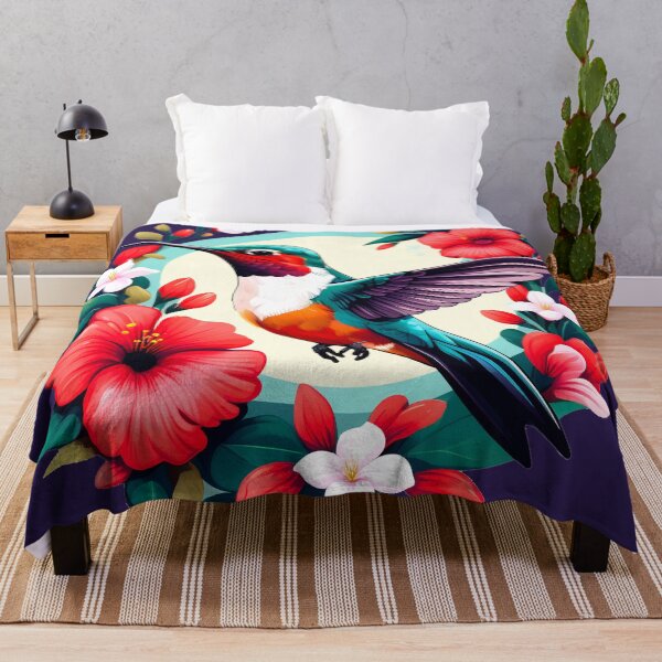 Item preview, Cute Ruby Throated Hummingbird Surrounded by Spring Flowers designed and sold by BirdsnStuff.