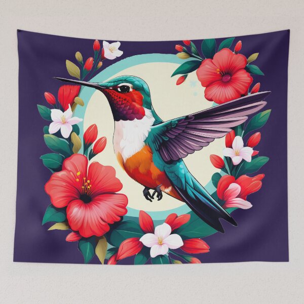 Item preview, Cute Ruby Throated Hummingbird Surrounded by Spring Flowers designed and sold by BirdsnStuff.