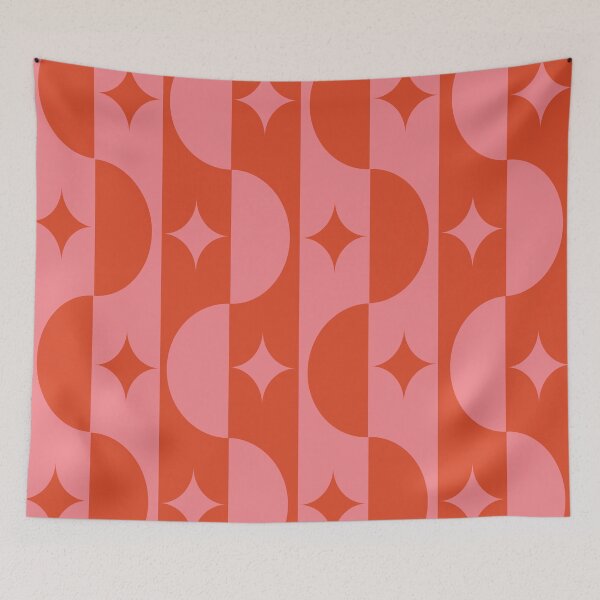 Item preview, Mid Century Half Circles with Retro Starbursts Pattern in Pink and Orange  designed and sold by Yasminepatterns .