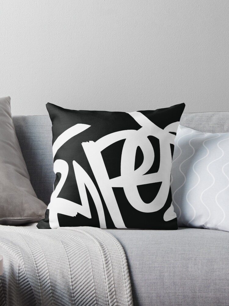 Thumbnail 1 of 4, Pillow, Black and White Graffiti Style Art designed and sold by emmafraserart.
