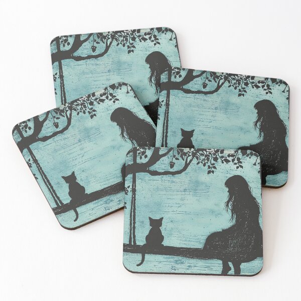 Item preview, Niña y gato sentados en un columpio de árbol designed and sold by randrdesign.