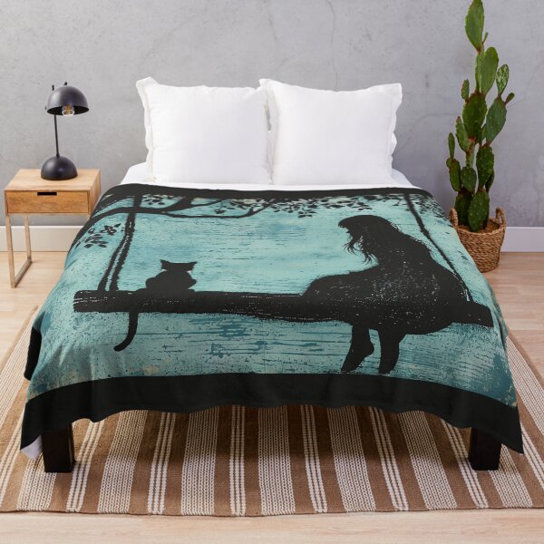 Item preview, Niña y gato sentados en un columpio de árbol designed and sold by randrdesign.