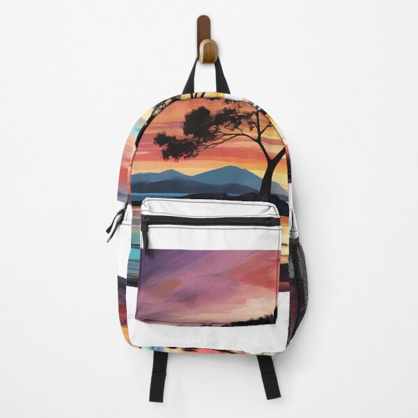 Item preview, Watercolor silhouette tree at sunset on the beach abstract colorful. designed and sold by athurbubble.