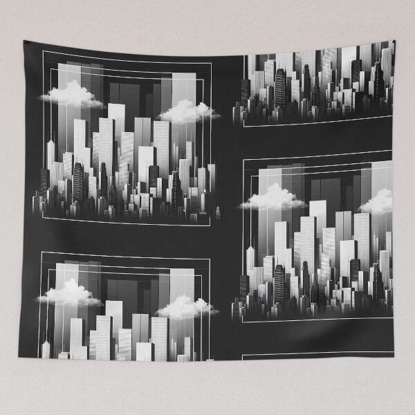 Item preview, Monochrome Cityscape: Architectural Harmony Meets Abstract Cloud Illusion designed and sold by DethLock.