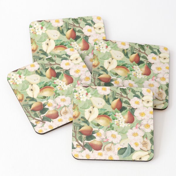 Item preview, Soft Pear And Rose Summer Garden - Green Vintage Fruit And Flower Pattern designed and sold by UtArt.