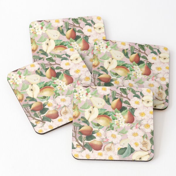 Item preview,  Soft Pear And Rose Summer Garden - Pink Vintage Fruit And Flower Pattern designed and sold by UtArt.