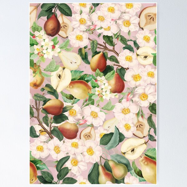 Item preview,  Soft Pear And Rose Summer Garden - Pink Vintage Fruit And Flower Pattern designed and sold by UtArt.