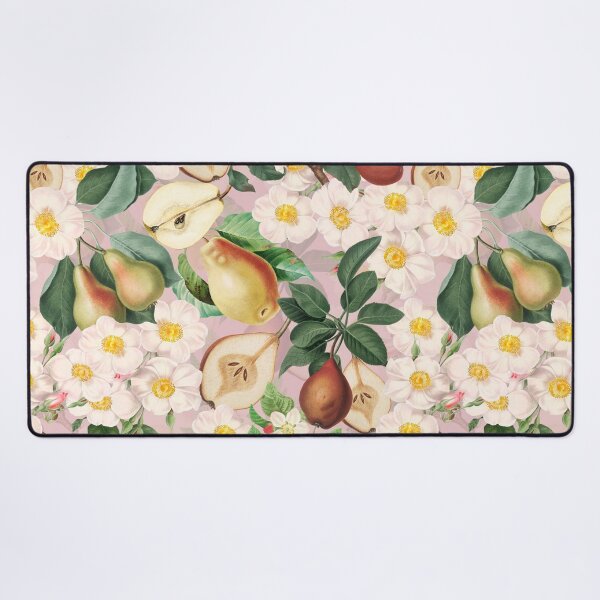 Item preview, Soft Pear And Rose Summer Garden - Pink Vintage Fruit And Flower Pattern designed and sold by UtArt.