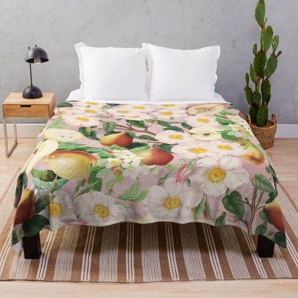Item preview, Soft Pear And Rose Summer Garden - Pink Vintage Fruit And Flower Pattern designed and sold by UtArt.