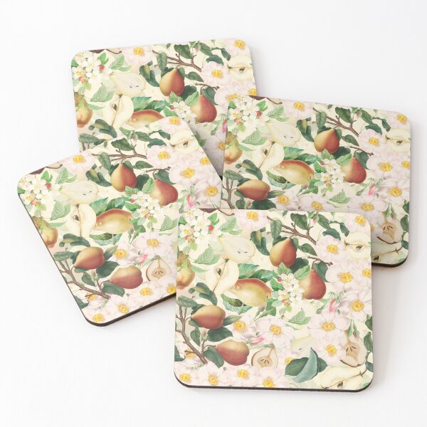 Item preview, Soft Pear And Rose Summer Garden - Light green Vintage Fruit And Flower Pattern designed and sold by UtArt.