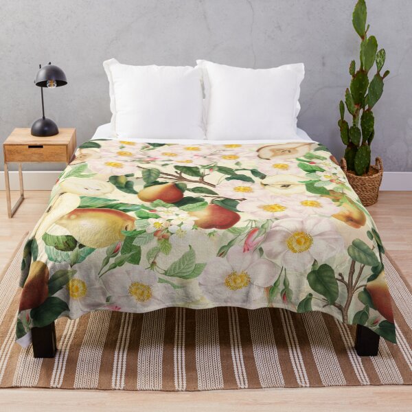 Item preview, Soft Pear And Rose Summer Garden - Light green Vintage Fruit And Flower Pattern designed and sold by UtArt.