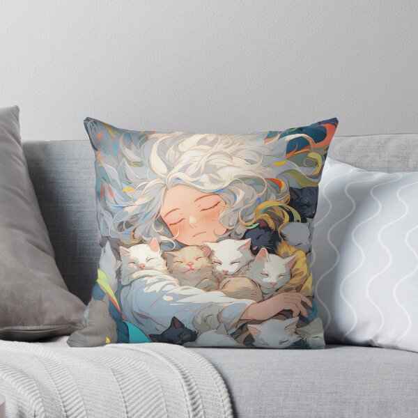 Item preview, Serene White Neko Slumber Anime Girl designed and sold by bubblegoth.