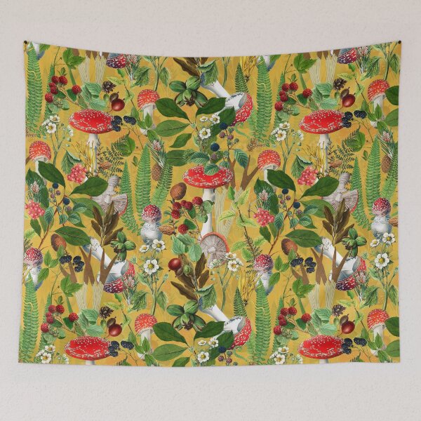 Item preview, Vintage Night Mushrooms Botanical Forest Garden- Pattern yellow Botanical Toadstools Garden Nightgarden designed and sold by UtArt.