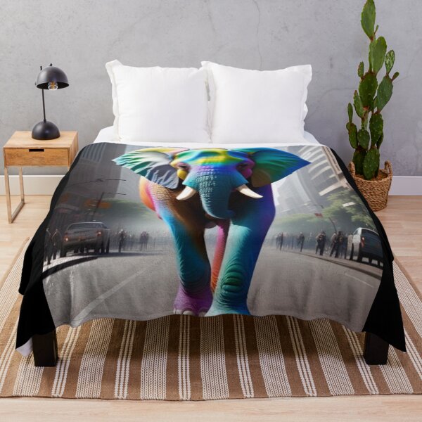 Aperçu de l'œuvre Urban Rainbow Elephant 5 - Vibrant Cityscape Art créée et vendue par craftyblinders9.