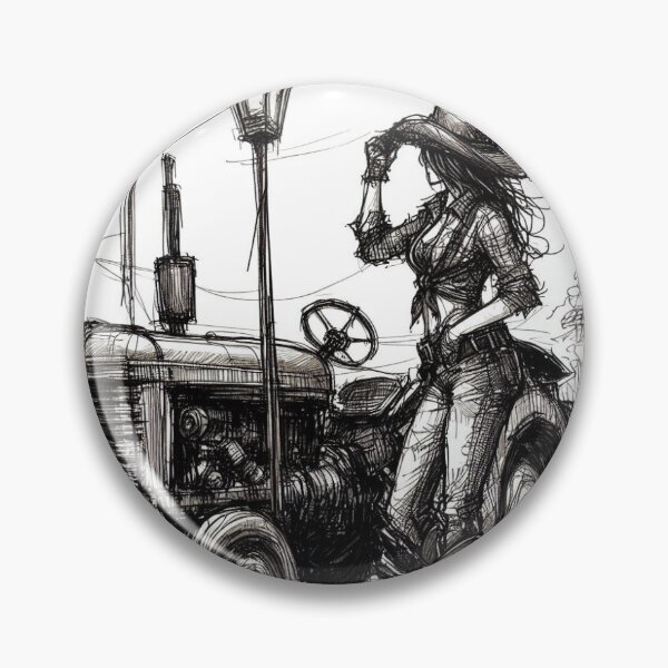 Item preview, Cowgirl and Tractor in Town Pencil Drawing designed and sold by WesternCustoms.