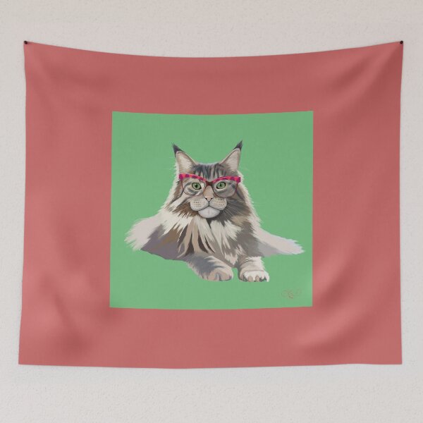 Item preview, Mainecoon Cat (Green Background) designed and sold by LTWArt.
