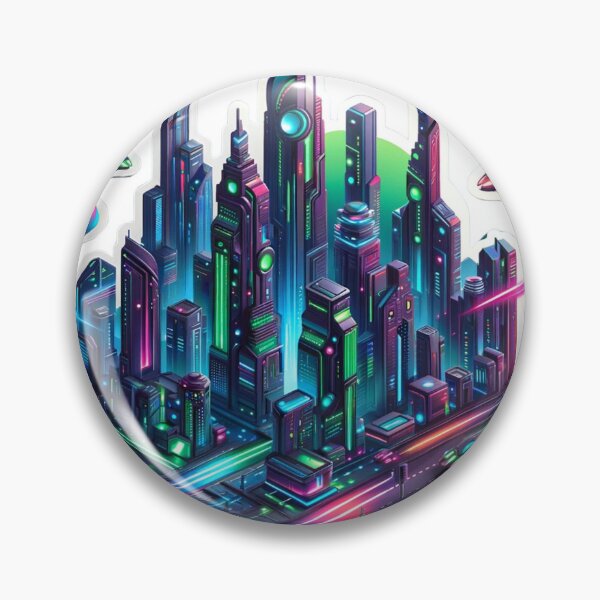 Item preview, Vibrant Neon Cybercity Art Sticker designed and sold by mymagicstoreus.