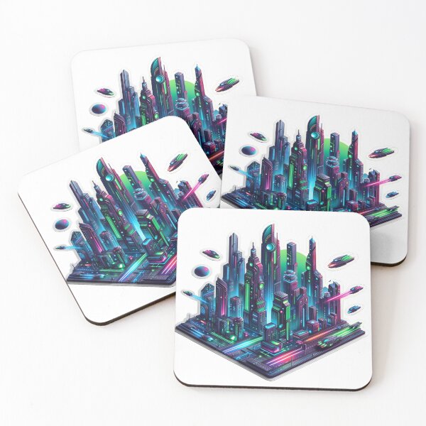 Item preview, Vibrant Neon Cybercity Art Sticker designed and sold by mymagicstoreus.