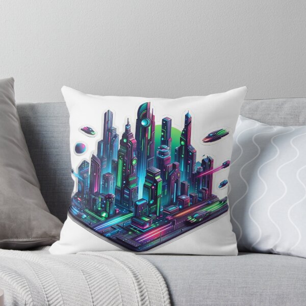 Item preview, Vibrant Neon Cybercity Art Sticker designed and sold by mymagicstoreus.