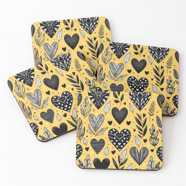 Item preview, Yellow texture Black Heart and Leaves Pattern designed and sold by PatternInArt.