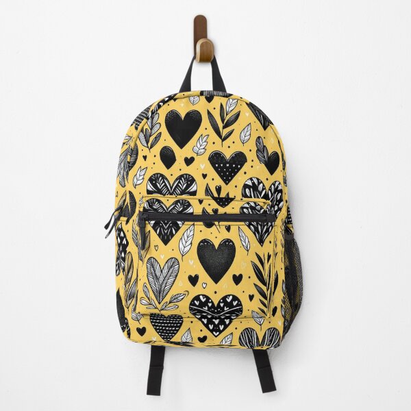 Item preview, Yellow texture Black Heart and Leaves Pattern designed and sold by PatternInArt.