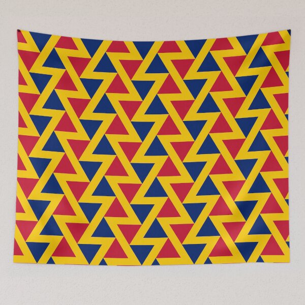 Item preview, Blue Red Yellow Romania Tricolor Triangle Zigzag Line Geometric Dynamic Romanian Language Folk Art Bold Pattern designed and sold by PenguinForests.