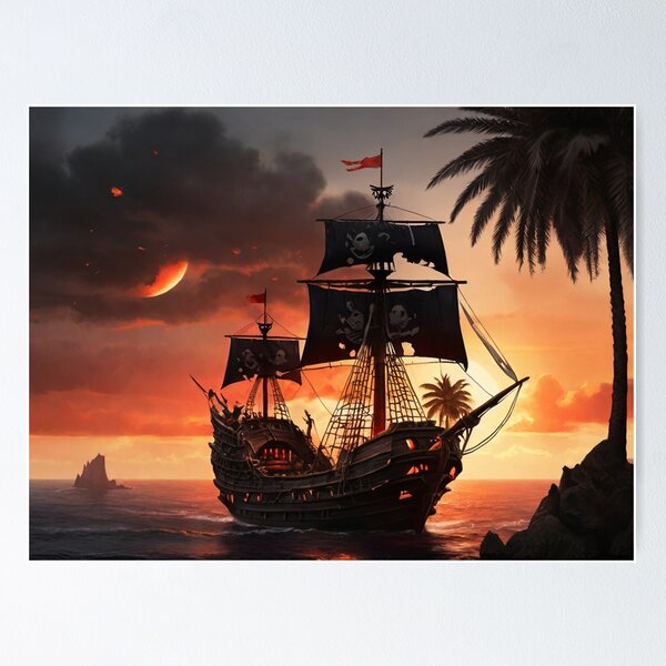Pirate Ship Sunset Posters for Sale