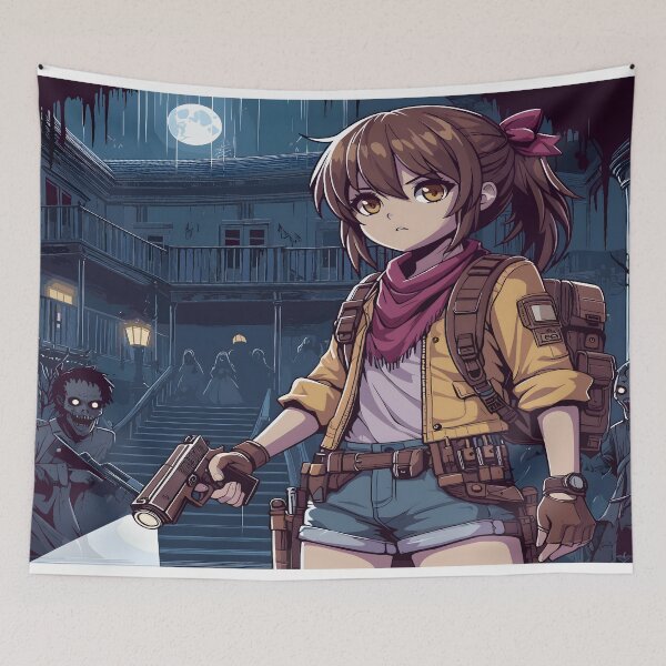 Item preview, Anime Girl With A Gun Desk Mat, Mouse Pad, Bath Mat, Tapestry designed and sold by KitonicTees.