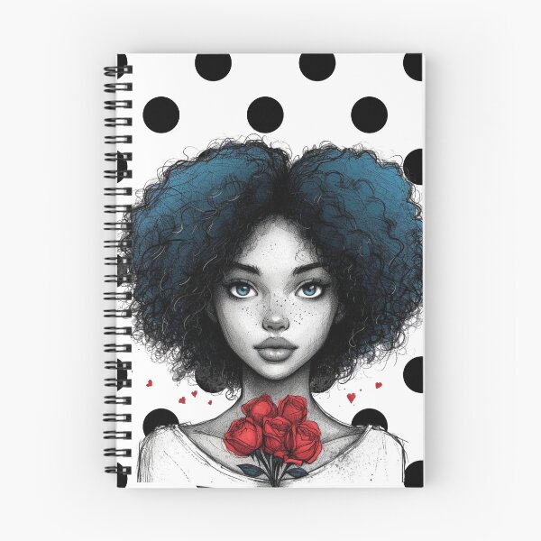 Item preview, Empowered Woman with Roses Journal Cover, Bold Polka Dot Backgrounon, Pink and Red Roses, Botanical Sketchbook,  designed and sold by Design Den.